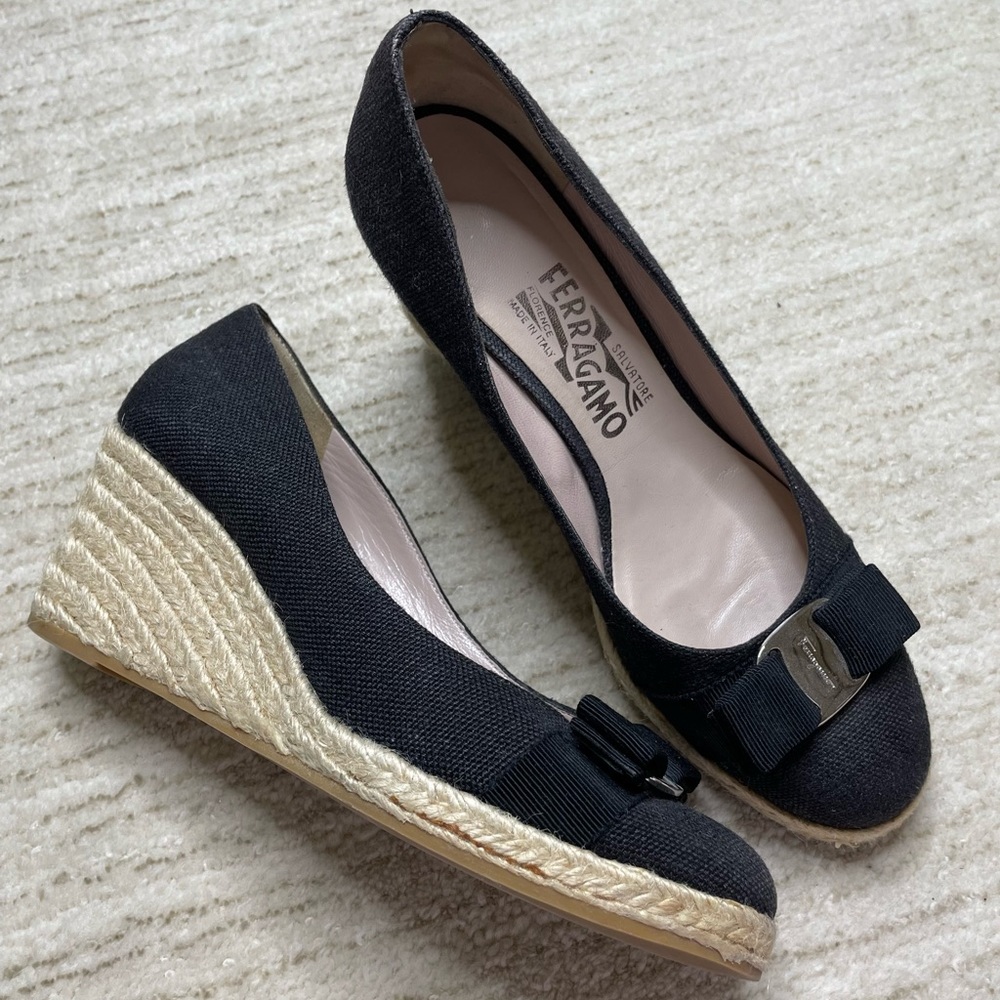 Salvatore Ferragamo black wedges.